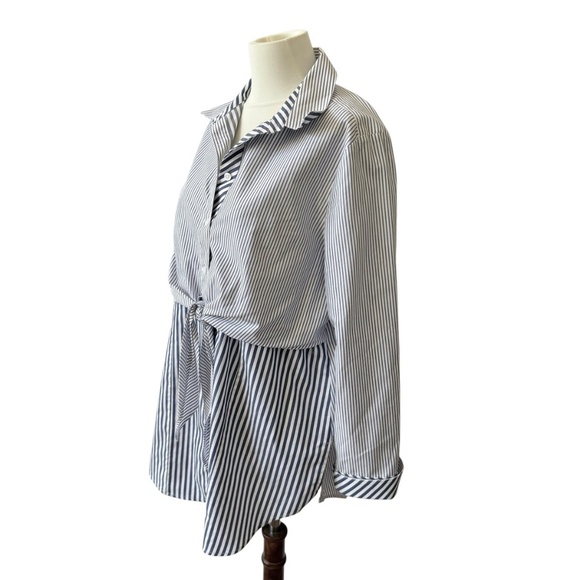 CHICOS TUNIC TOP STRIPED TIE WAIST LONG SLEEVES COASTAL GRANDMA NAUTICAL 8-10 - Picture 6 of 12